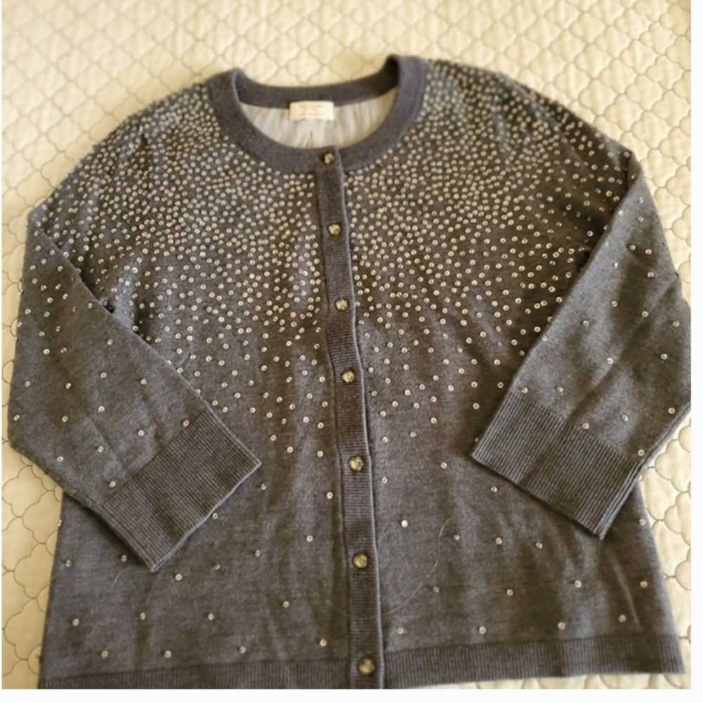 kate spade grey beaded rhinestone cardigan sweater size medium nwot